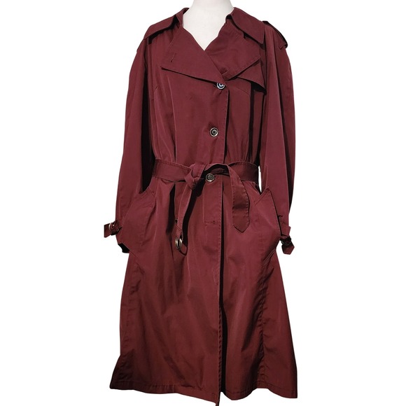 VTG London Fog Size 20.5 Burgundy Trench Coat Removable Fleece-SEE Last Picture - Picture 1 of 13